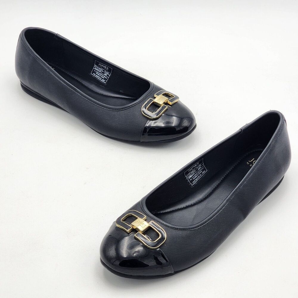 Jones New York Ambalee Ornamented Ballet Flat Slip On Shoes Black Gold Size 10
